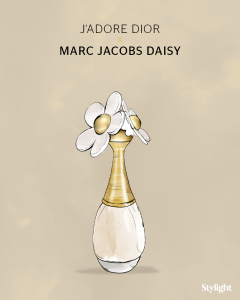 Stylight crea un diseño con el perfume j'adore de dior y la daisy de Marc Jacobs